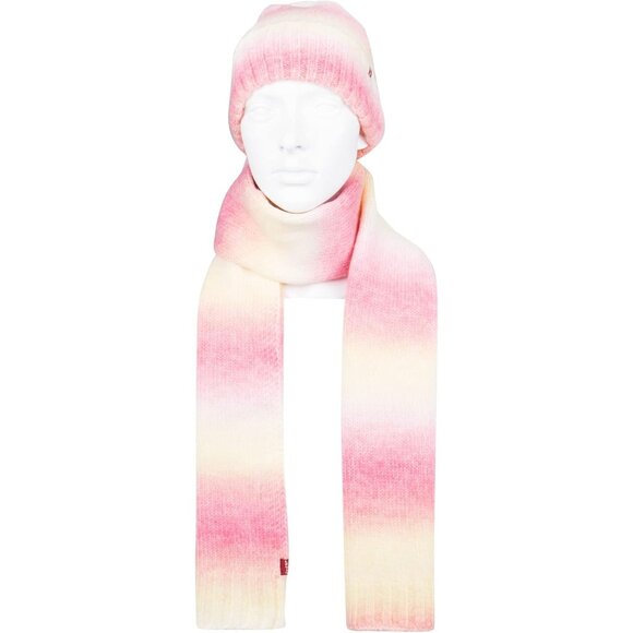 Women's Pink Cuffed Ombre Beanie and Scarf Set Style and Warmth Cozy - Picture 6 of 7